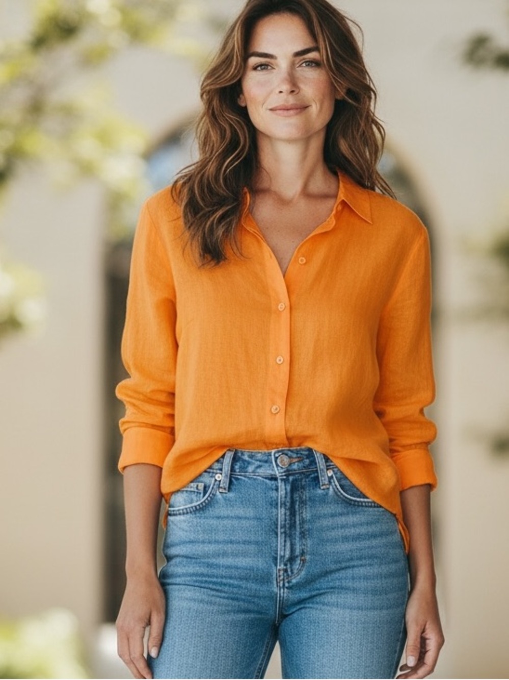 South Street Linen Sherbet Orange Button Down Shirt Blouse Top Medium/SSL Size 2
